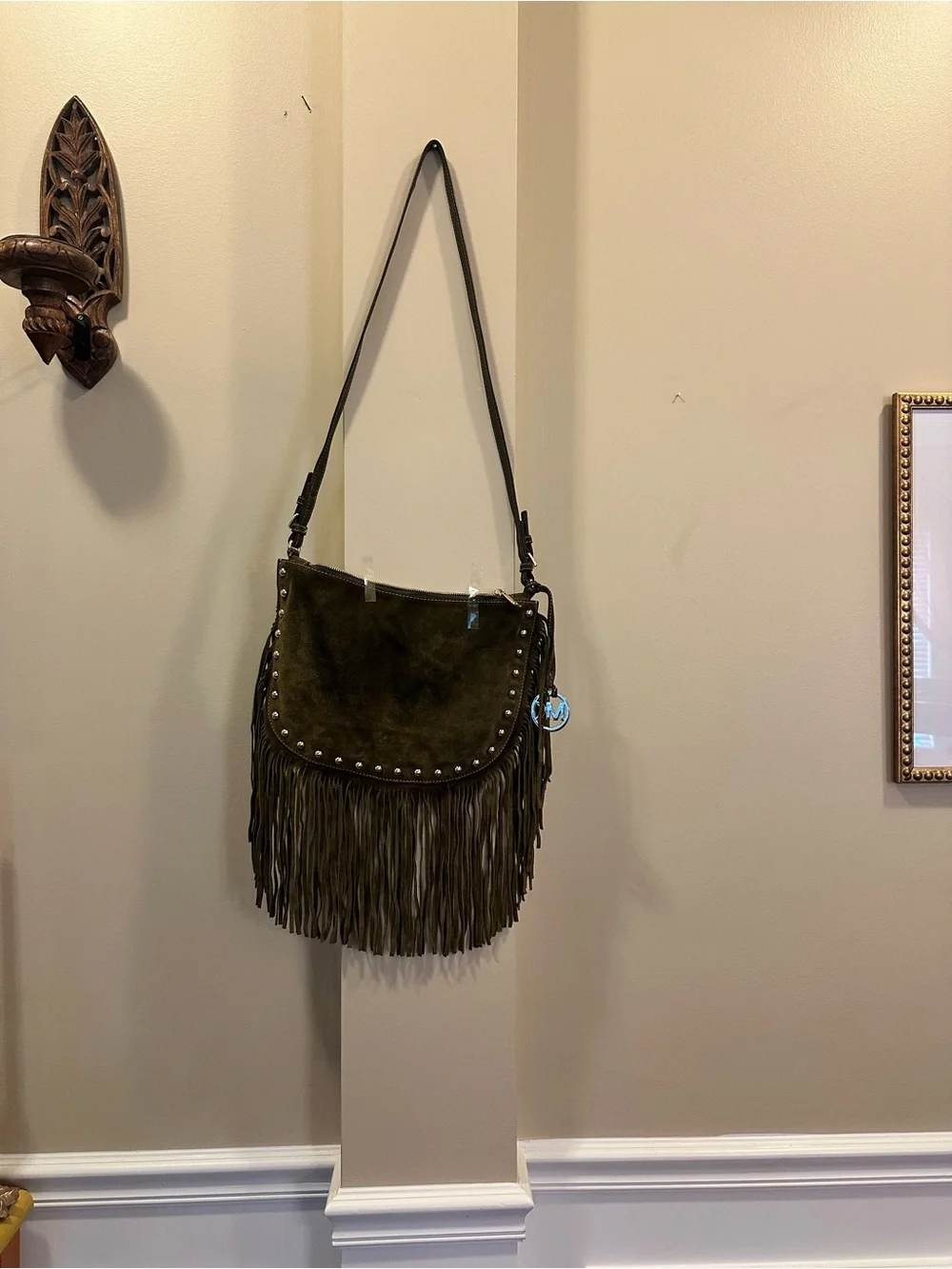 Michael Kors Olive Green Suede Fringe Shoulder Bag